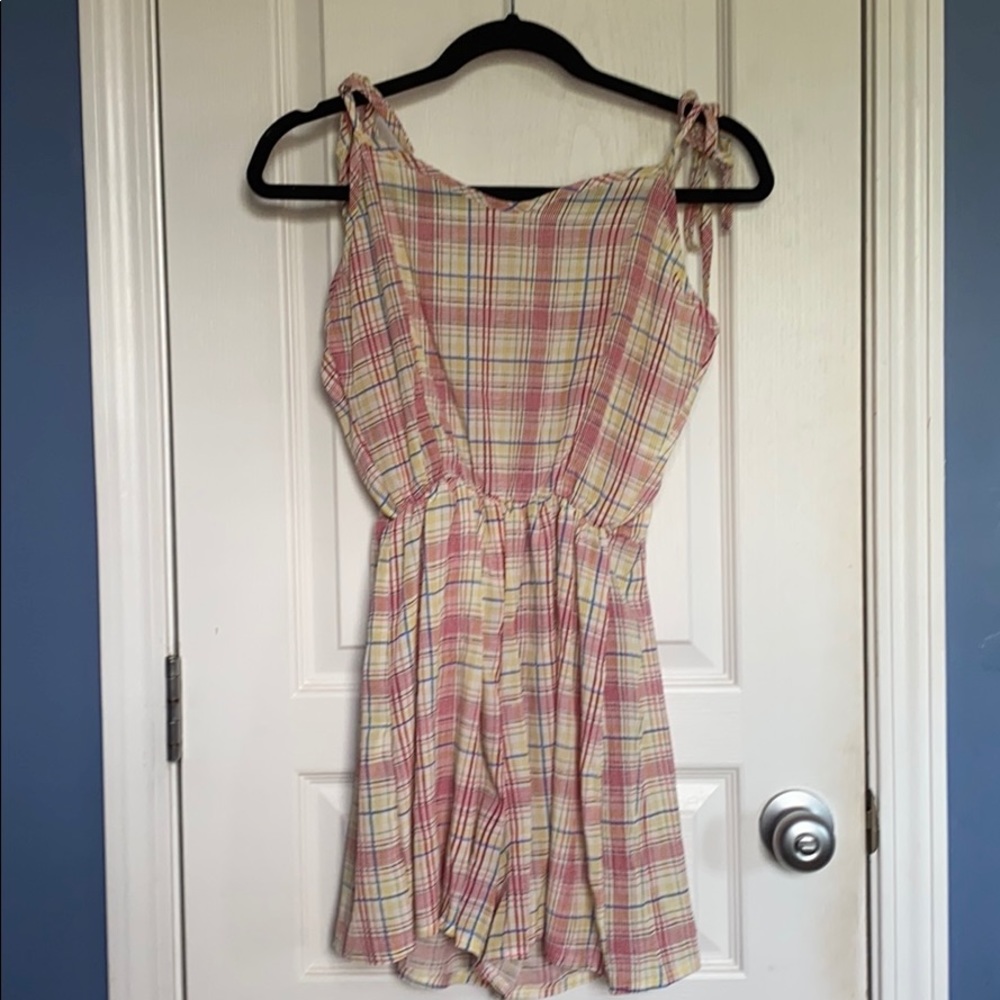 Plaid Bow tie Strap Romper